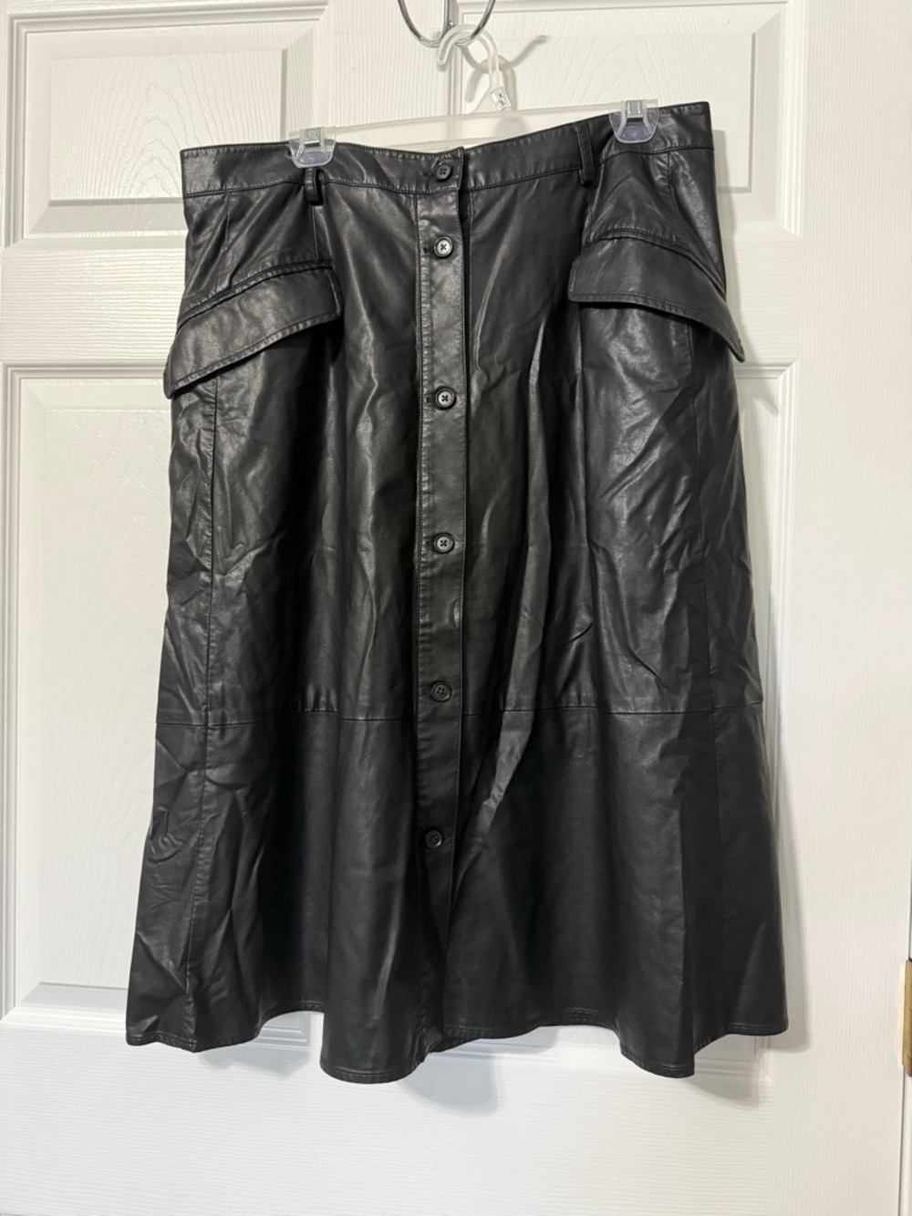 Banana Republic Faux Leather A Line Midi Skirt Black- Sz 14 - Picture 2 of 7